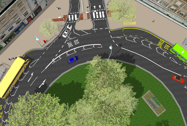 Drop-off bays on Plymouth City Centre roundabout as part of new road layout
